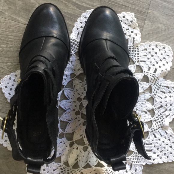 buckle chunky black vegan leather ankle booties - Picture 6 of 8